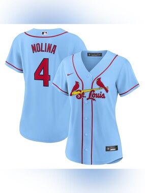 Nike St. Louis Cardinals Yadier Molina #4 Light Blue Jersey Womens Size L